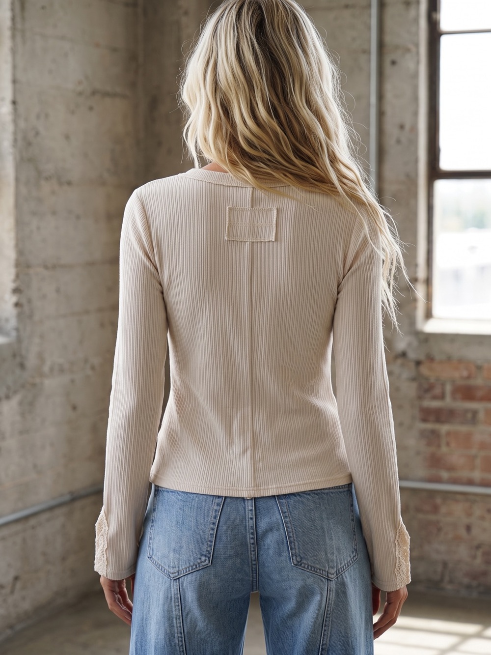 NWT Very J Soft Ribbed Knit Patch Back Button Up Long Sleeve Top Shirt - Picture 7 of 9